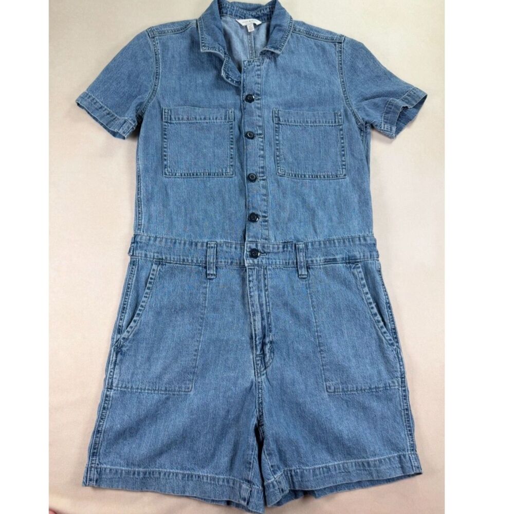 Lucky Brand Denim Romper Women's Small Blue Utility Button Front Belted Shorts